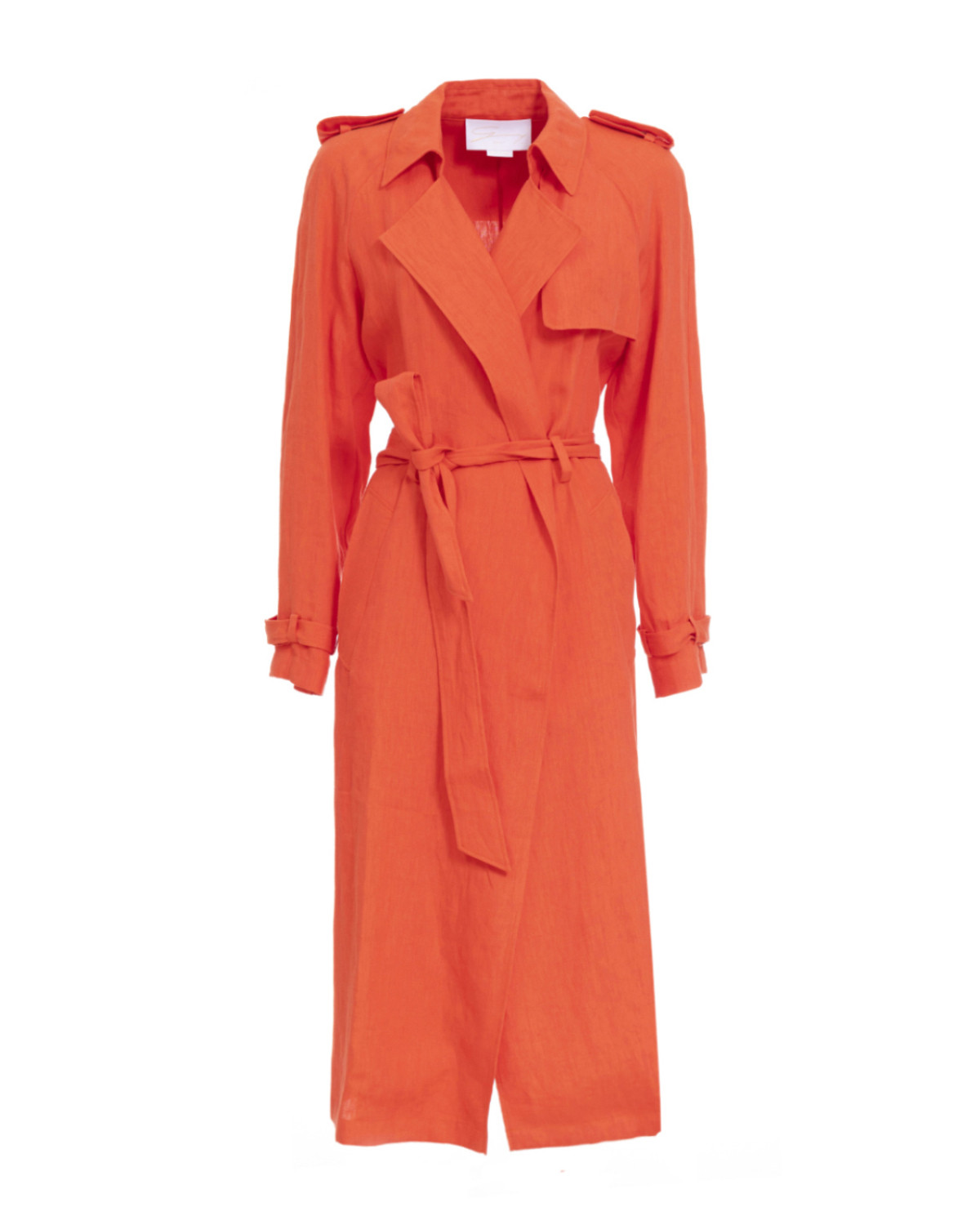 Orange linen trench coat
