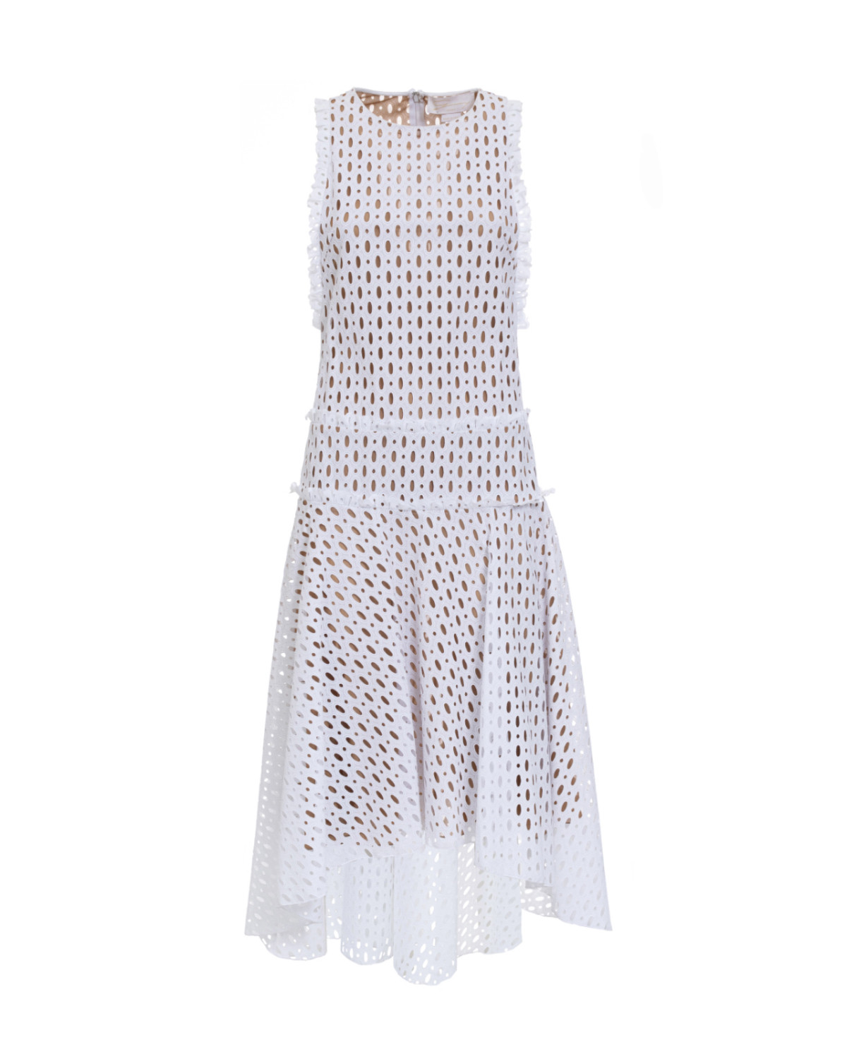 White sangallo lace asymmetric dress