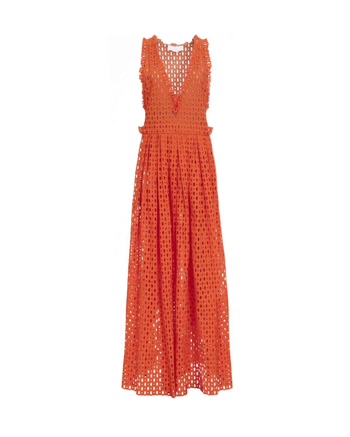 Orange sleeveless maxi dress in sangallo lace