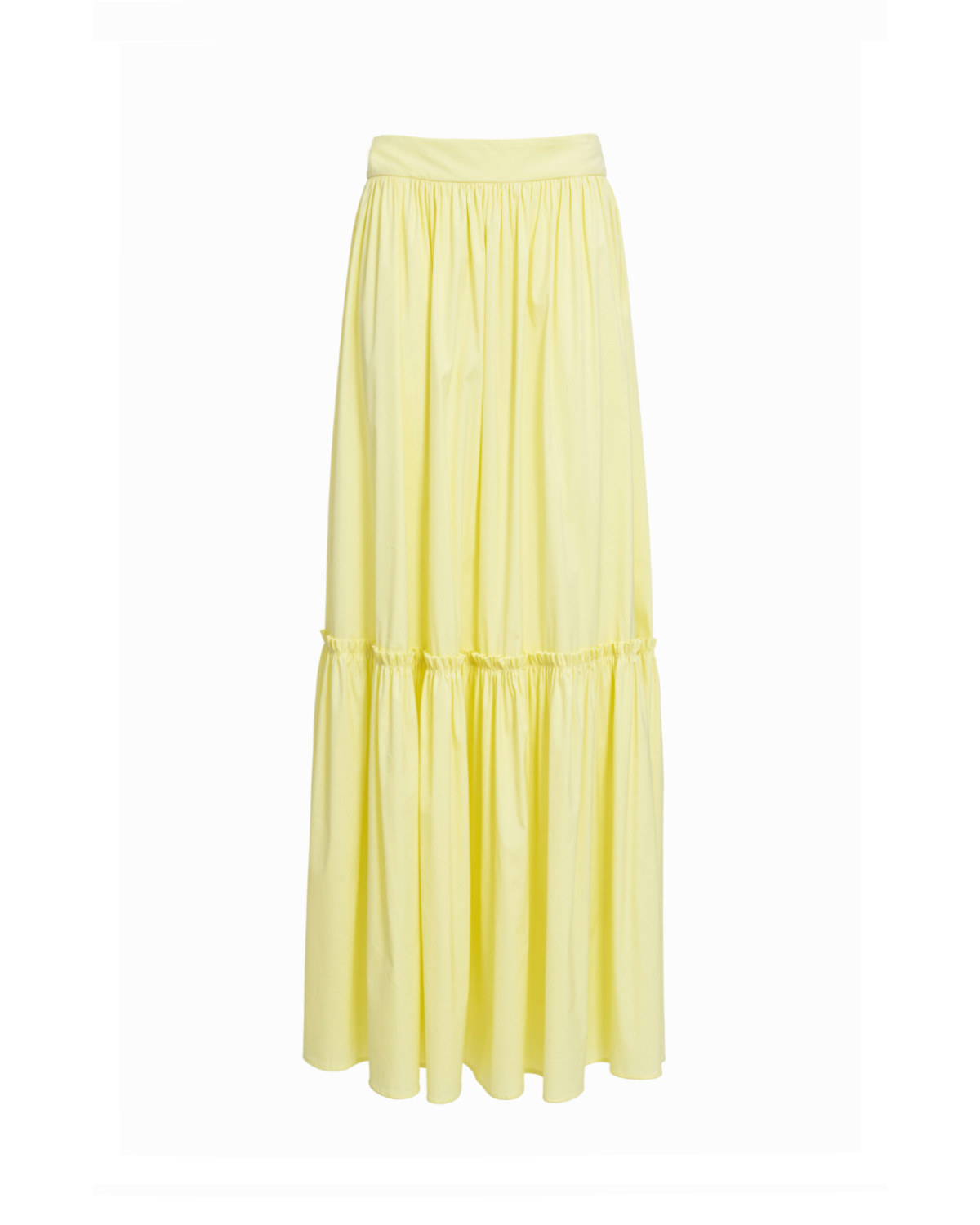 Light yellow stretch-cotton maxi skirt with high waist