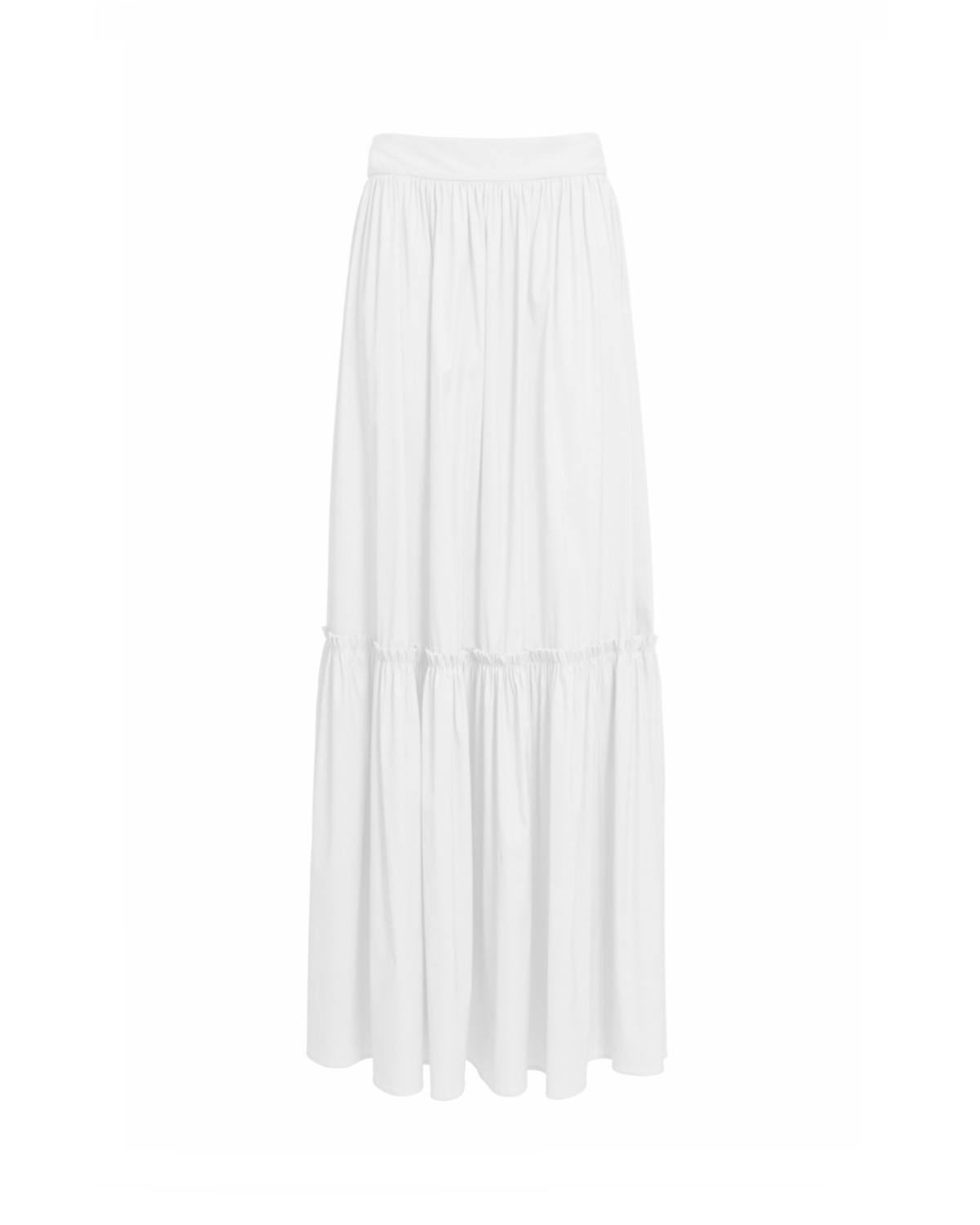 White stretch-cotton maxi skirt with a high waist