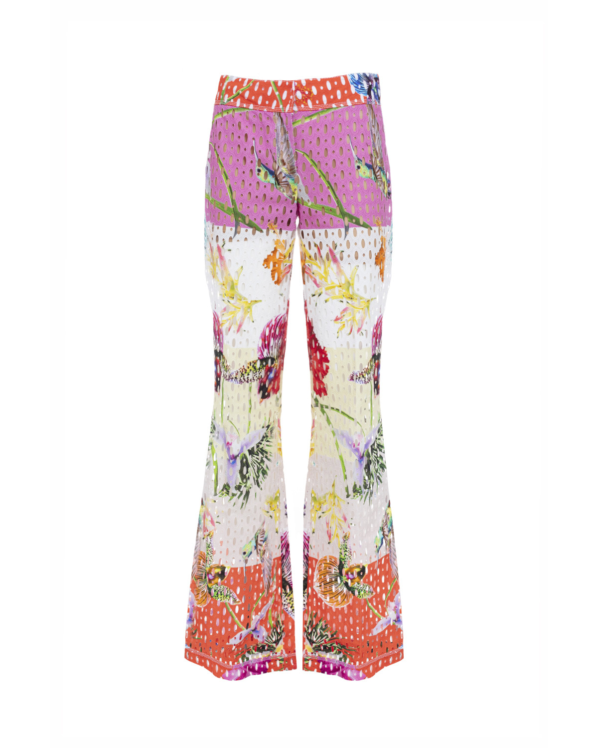 Sangallo lace floral-print pants