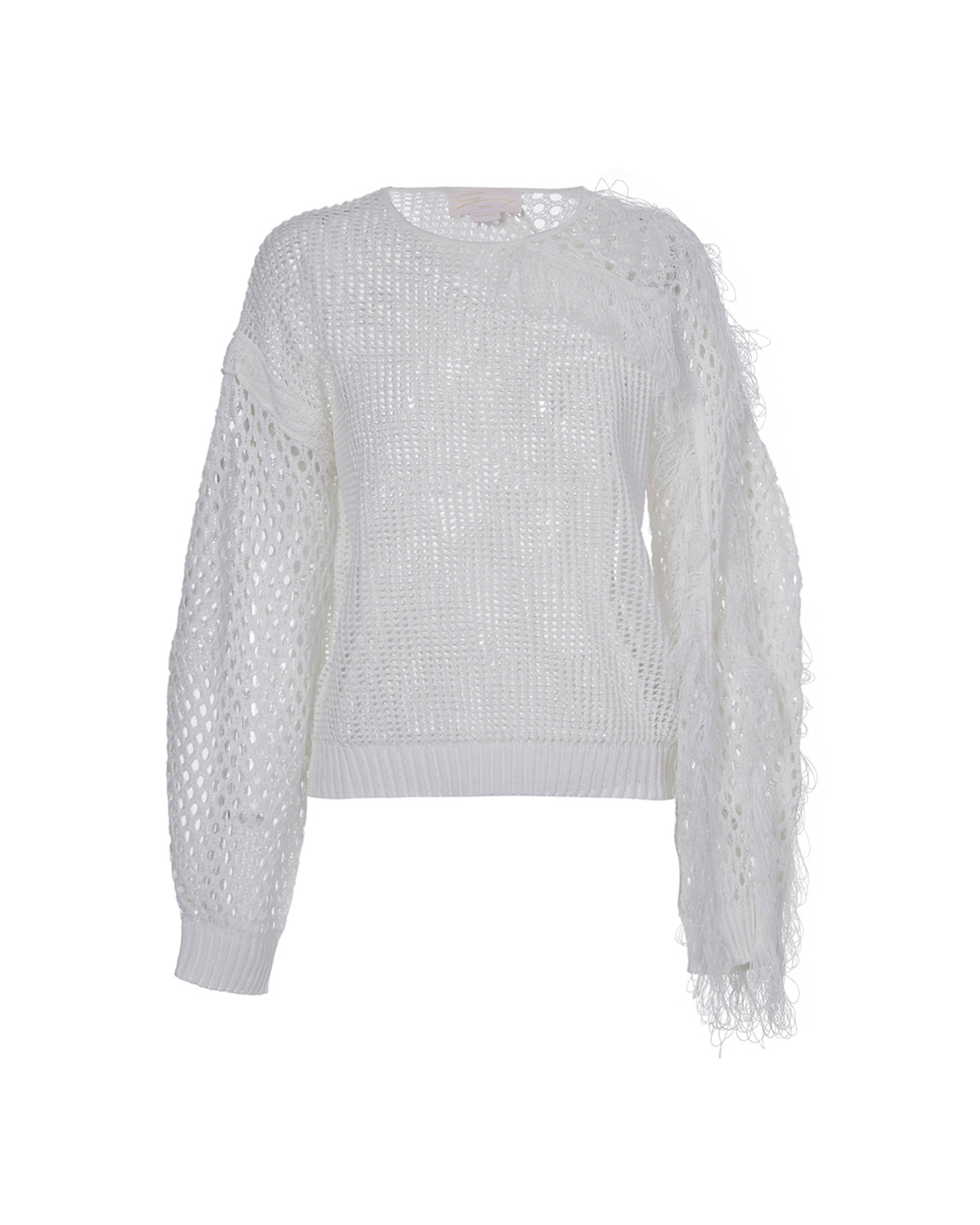 White knit sweater with fringe