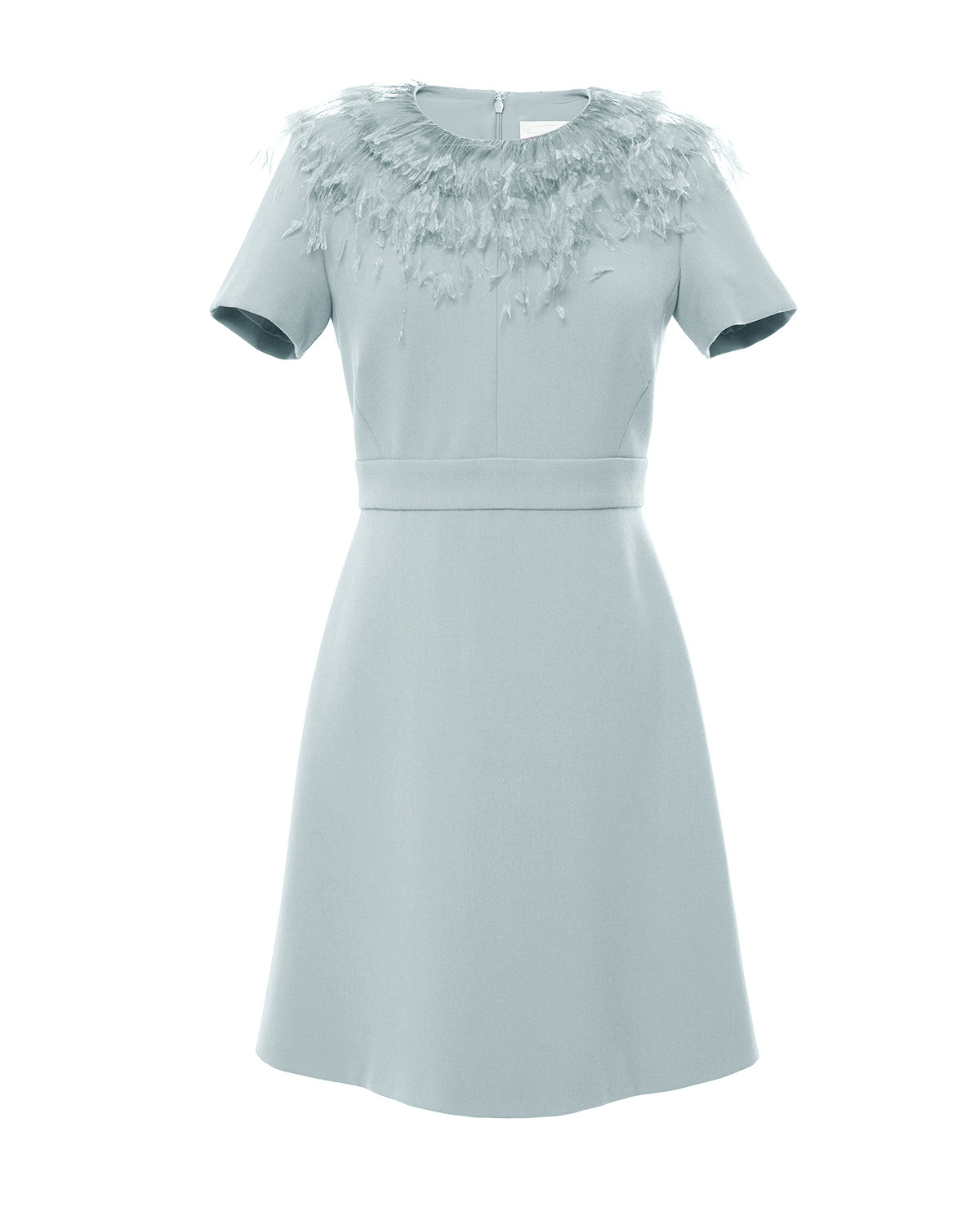 Light blue jersey mini dress with feathers