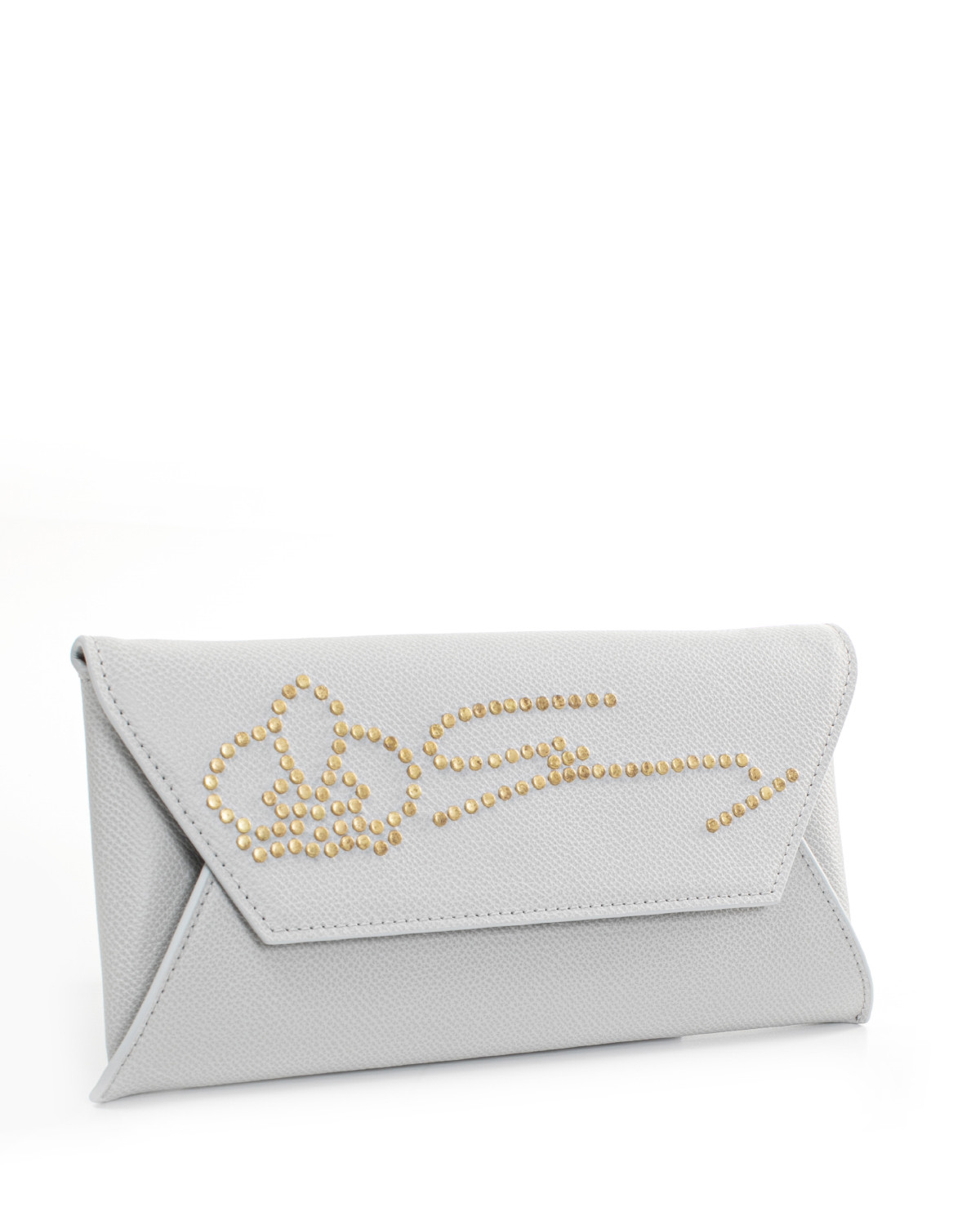 Grey granulated leather envelope clutch