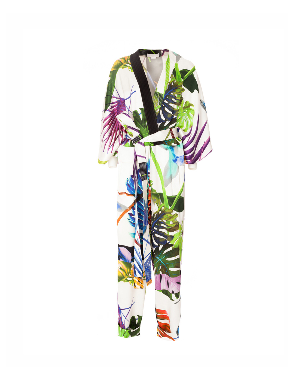 Printed silk kimono jumpsuit 