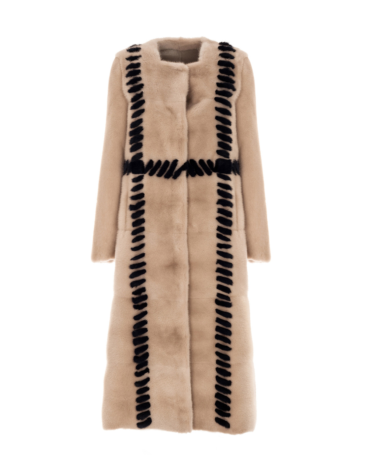 Neutral mink fur coat with decoration