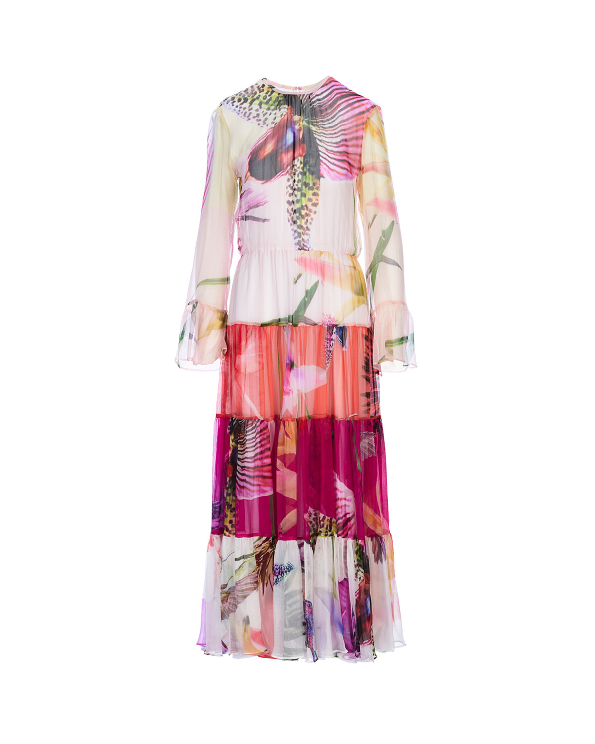 Ruffled floral-print silk maxi dress