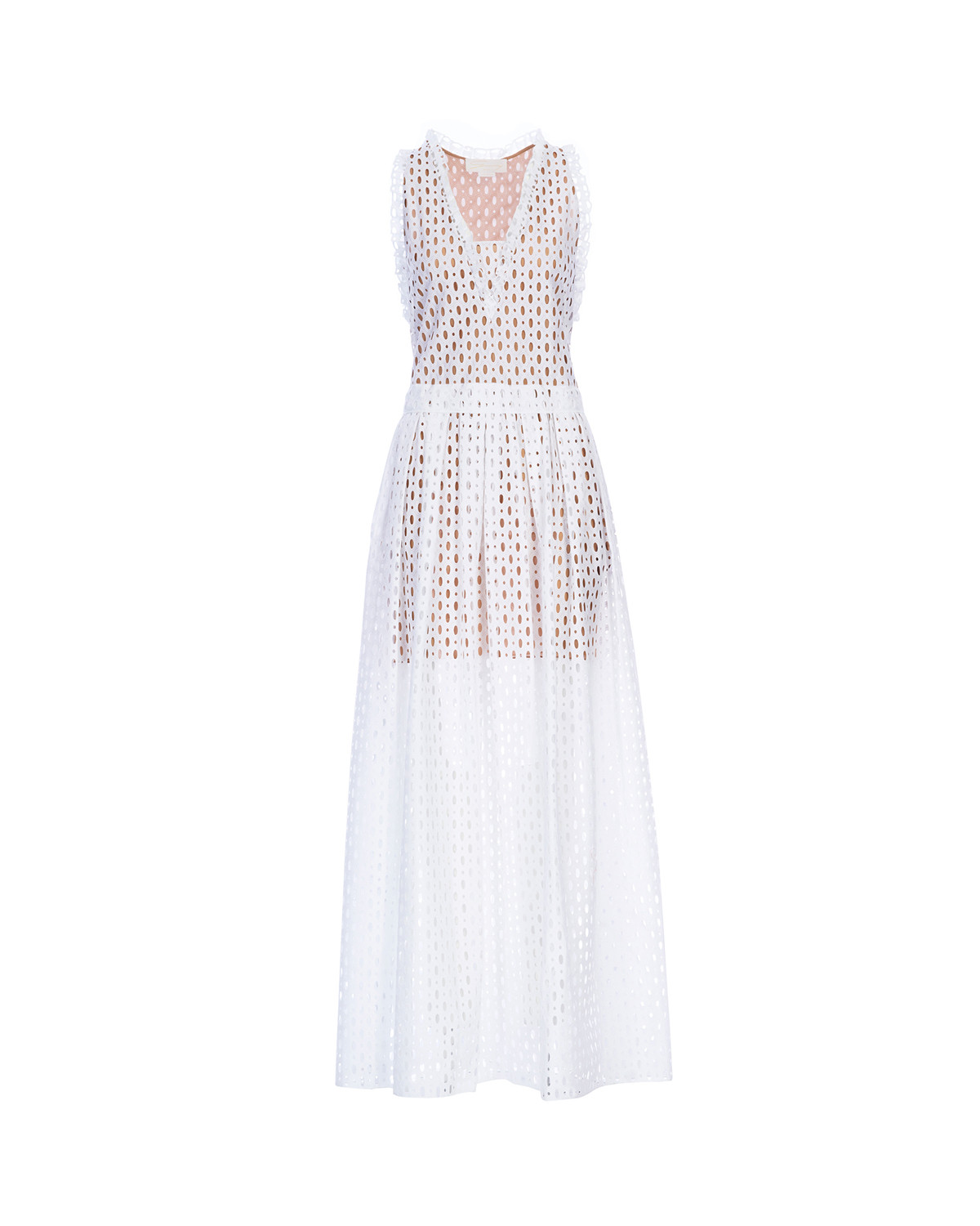 White sleeveless maxi dress in sangallo lace