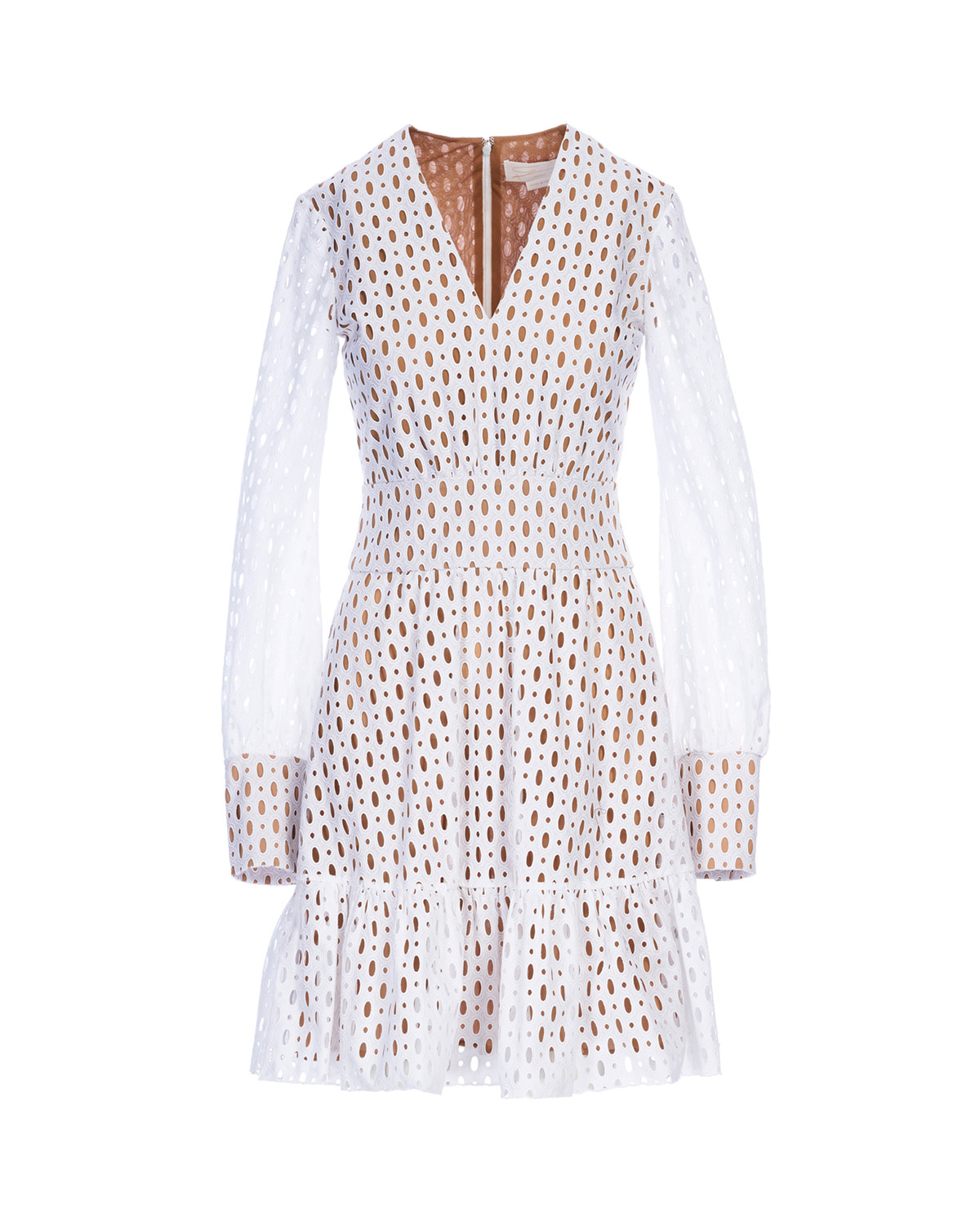 White sangallo embroidered dress with ruffle 