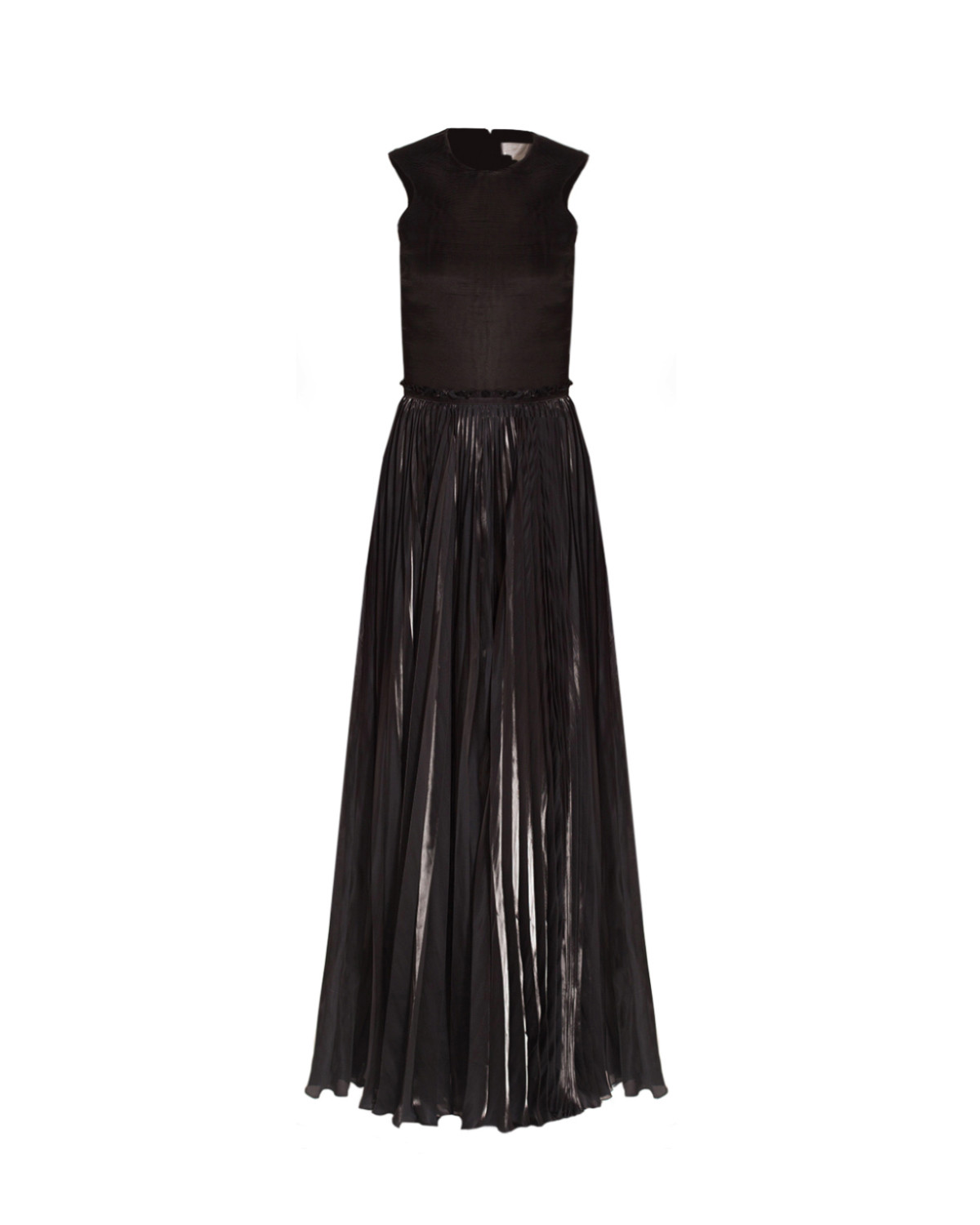 Black pleated organza and silk georgette long dress 