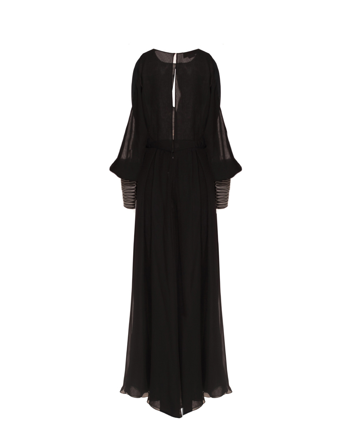 Black cold-shoulder chiffon gown 